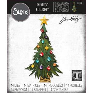 Sizzix Thinlits Die Set 14PK Trim a Tree Colorize by Tim Holtz | 666332 | Metal, Wafer-Thin Cutting Dies for Scrapbooking, Embossing, Journalling(Silver)