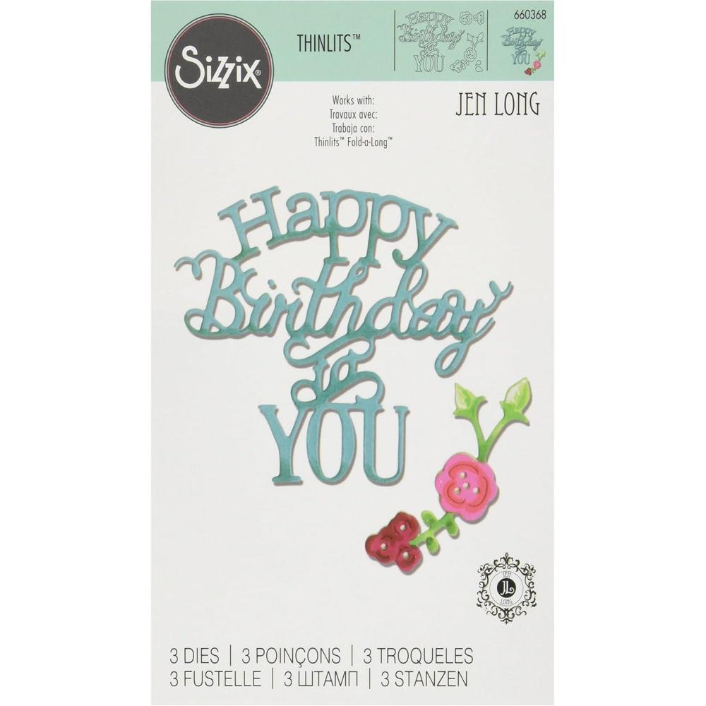 image:imageSizzix Thinlits Die Set 660368 Happy Birthday to You Phrase by Jen Long 3 Pack Multi Color One Size