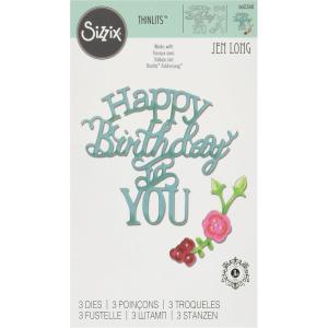 Sizzix Thinlits Die Set 660368, Happy Birthday to You Phrase by Jen Long, 3 Pack, Multi Color, One Size