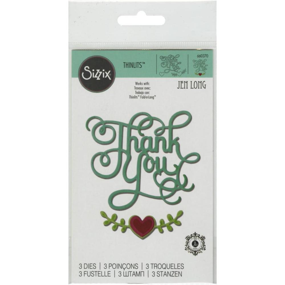 image:imageSizzix 660370 Thinlits Die Set Phrase Thank You with Hearts by Jen Long 3 Pack
