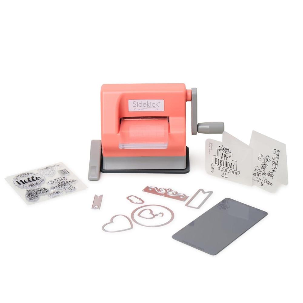 image:imageSizzix Sidekick Starter Kit 661770 Portable Manual Die Cutting amp Embossing Machine for Arts amp Crafts Scrapbooking amp Cardmaking 635 cm Opening 25 Opening WhiteDesert FlowerPink