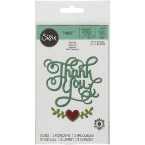 Sizzix 660370 Thinlits Die Set, Phrase, Thank You with Hearts by Jen Long (3 Pack)