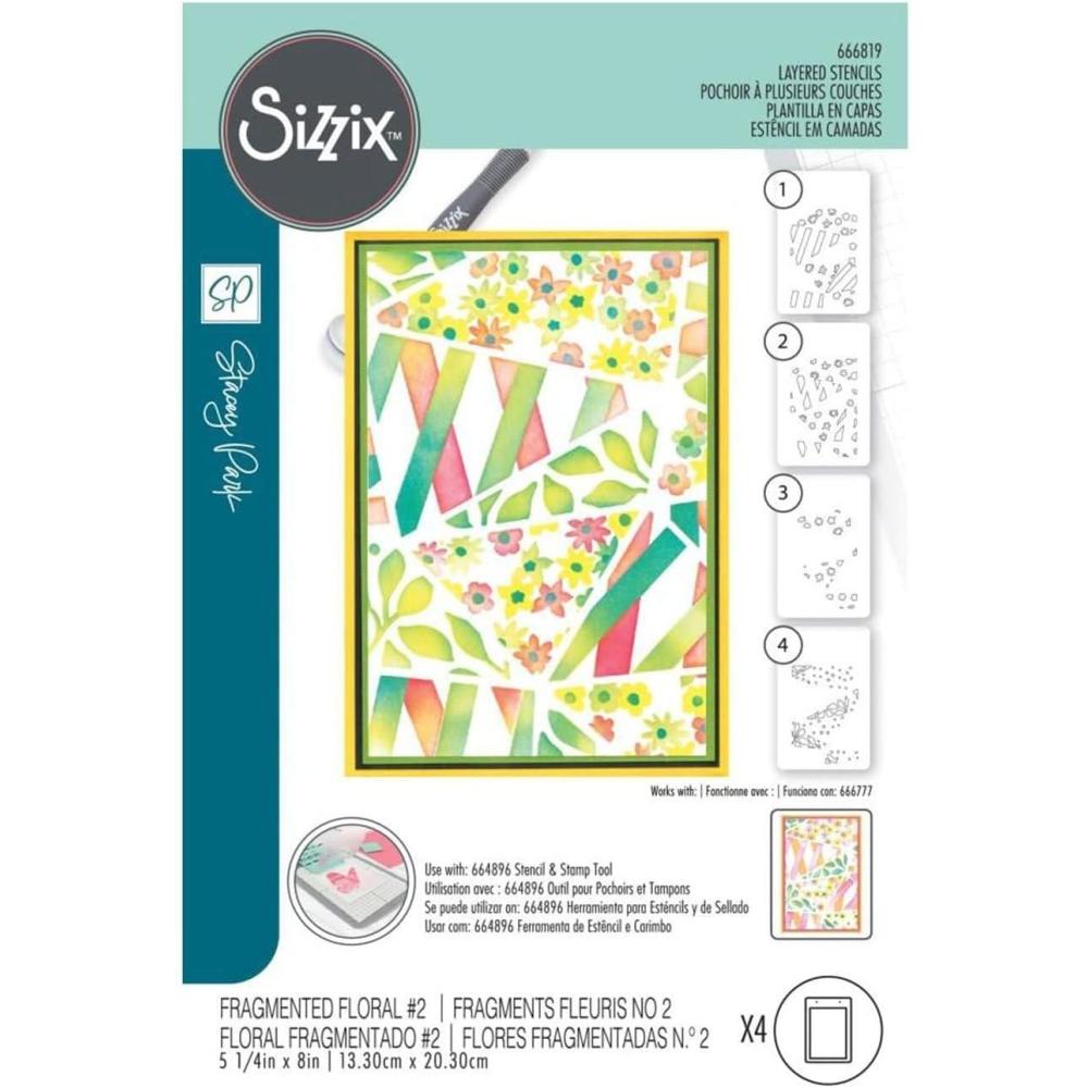 image:imageSizzix A6 Stencil 4PK Fragmented Floral 2 by Stacey Park