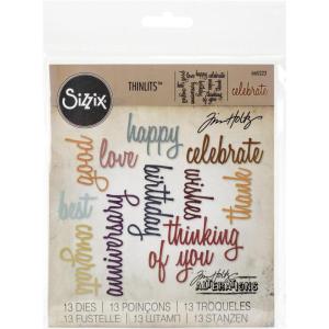 Sizzix SIZ660223 Tholtz Thinlits Die Celebration Words Scrpt Tholtz Thinlits Die , White