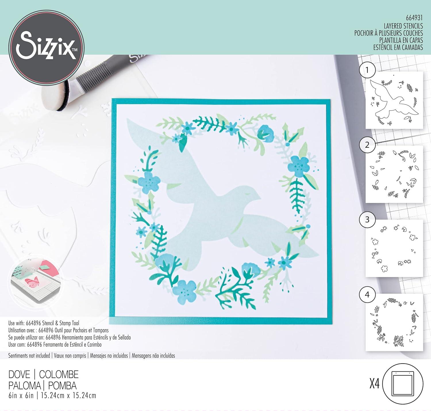 image:imageSizzix Layered Reusable Stencils for Crafts 4PK Dove 664931 Chapter 4 2022