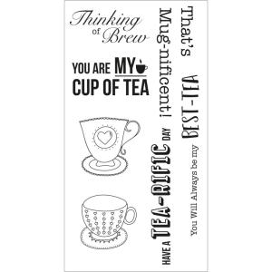 Sizzix Layered Clear Craft Card Making 7PK Tea-rific by Jennifer Ogborn | 666033 | Chapter 4 2022 Stamps, One Size, Grey
