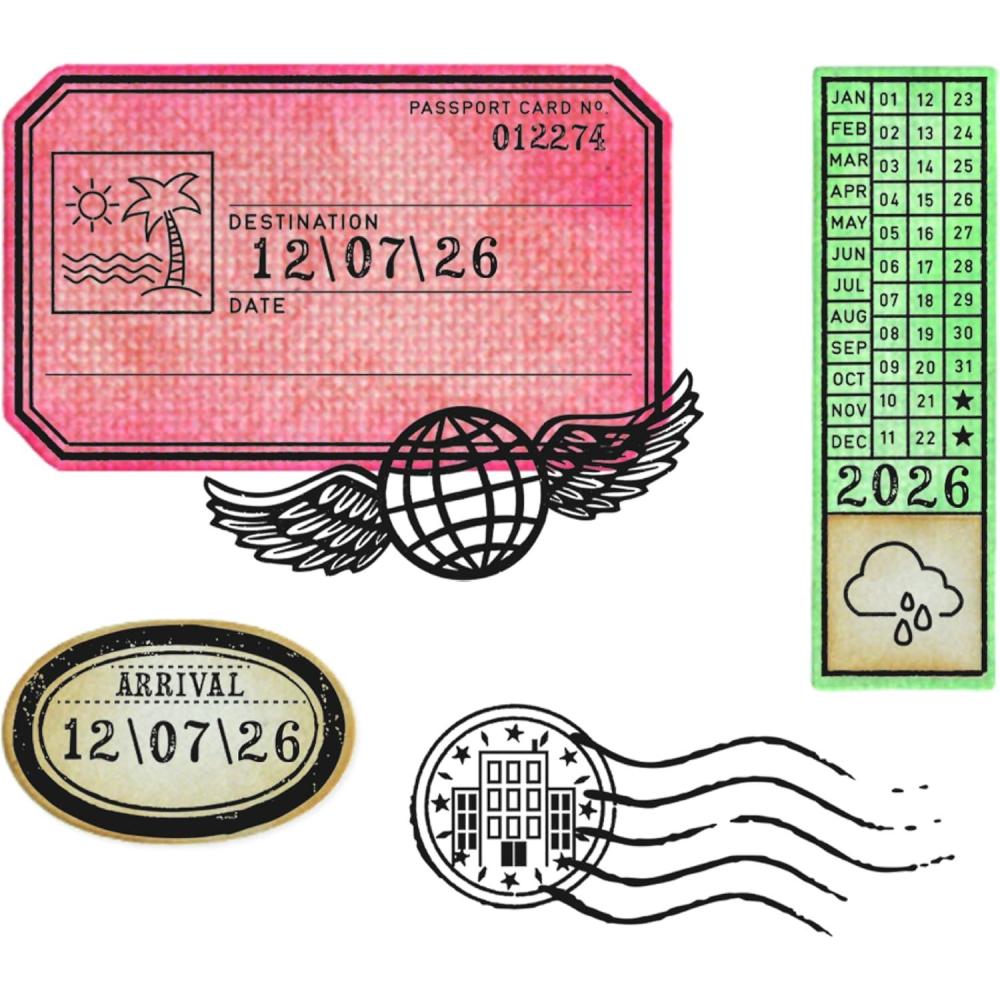 image:imageSizzix Clear Stamps Set with Framelits Dies Globetrotters Mark by 49 amp Market 62 Rubber Stamps amp 4 Cutting Dies