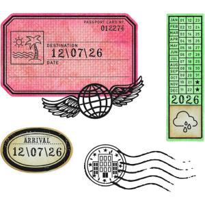 Sizzix Clear Stamps Set with Framelits Dies, Globetrotter’s Mark by 49 & Market, 62 Rubber Stamps & 4 Cutting Dies